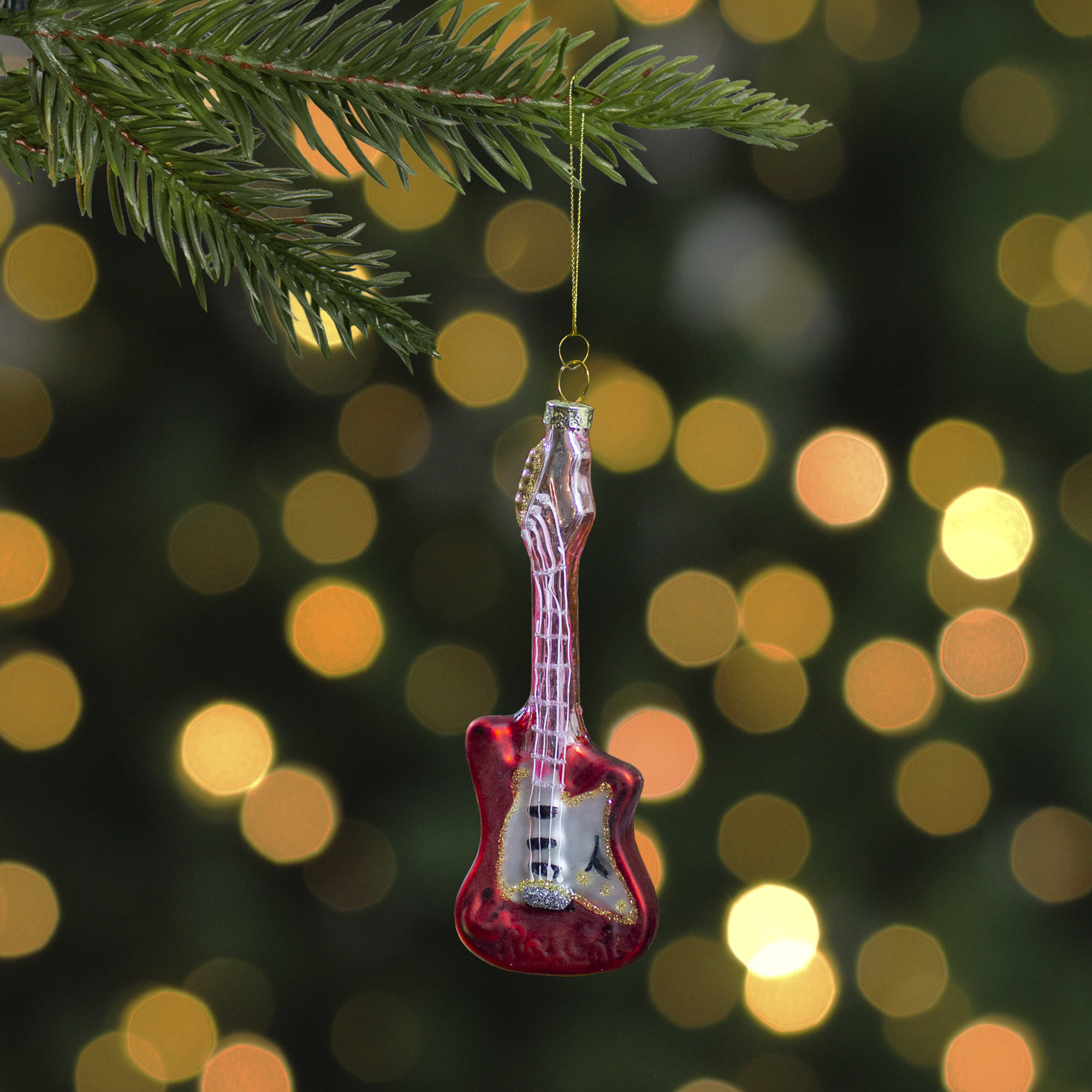 Northlight 6" Red and Silver Glass Bass Guitar Christmas Ornament Wayfair
